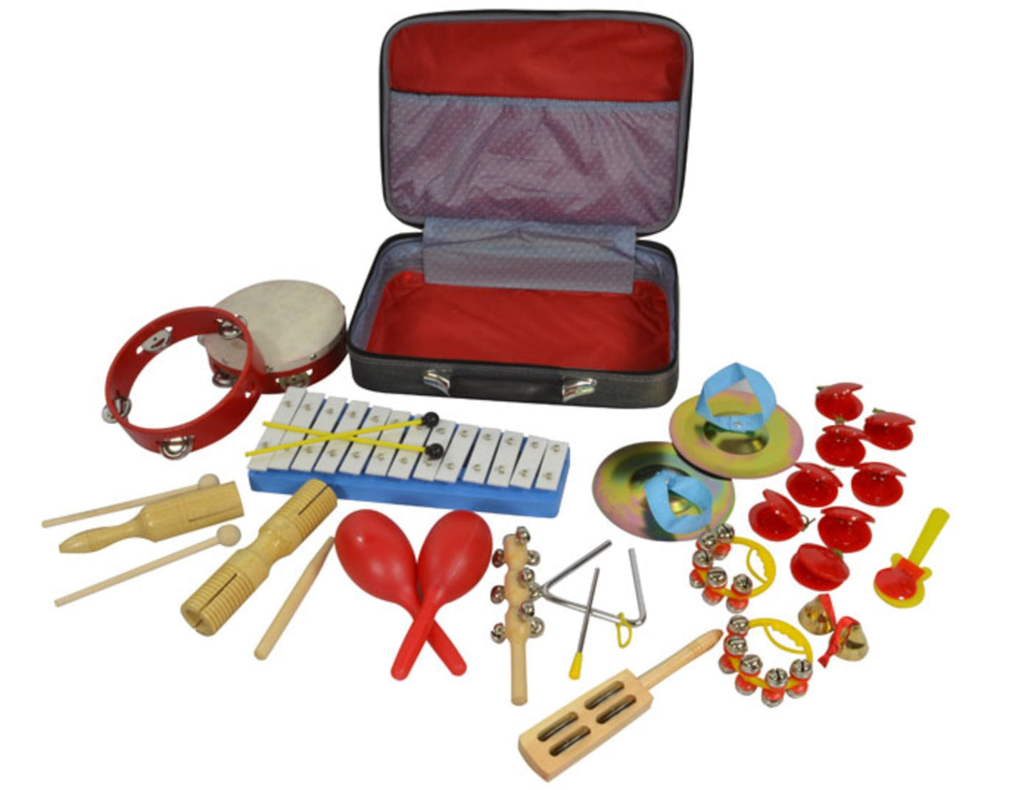Conjunto multi percussão com 17 peças e caixa