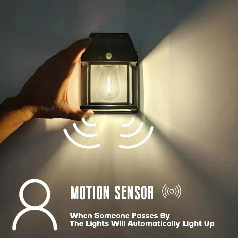Luminária de parede solar de tungstênio para exterior com sensor de movimento IP65 à prova d'água