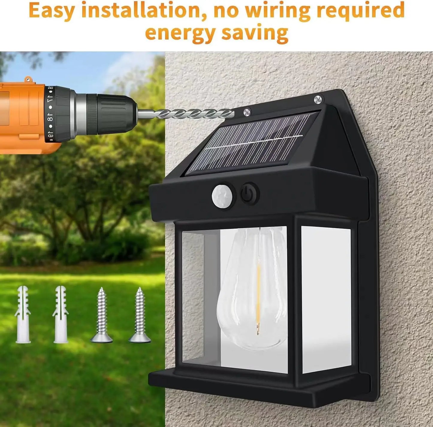 Luminária de parede solar de tungstênio para exterior com sensor de movimento IP65 à prova d'água