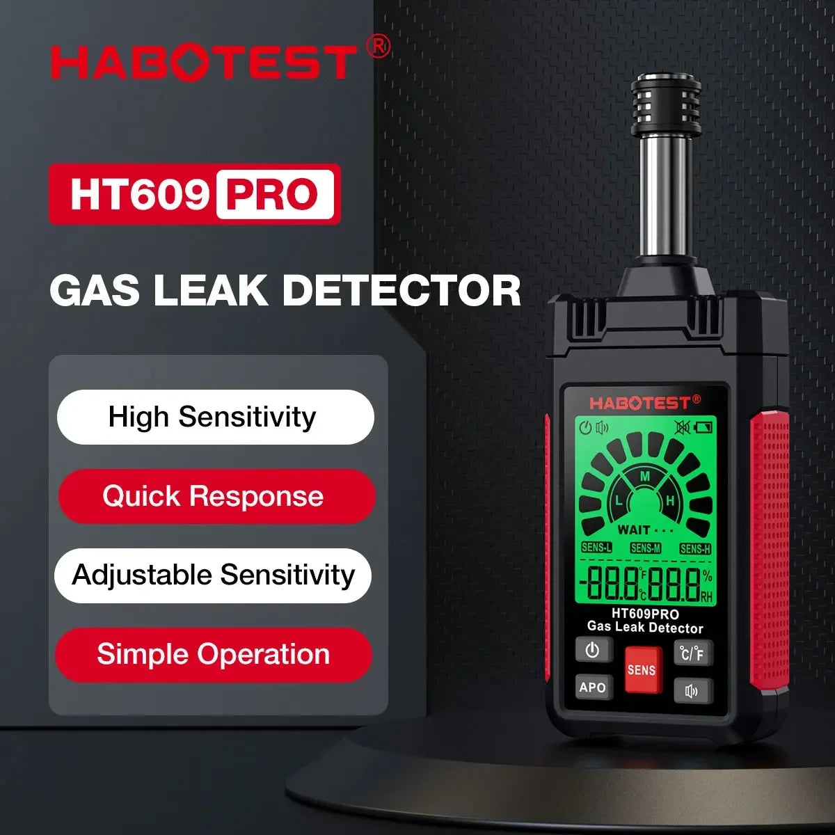 HABOTEST HT609 Pro Natural Gas Detector Gas Leak Detector 0-1000PPM