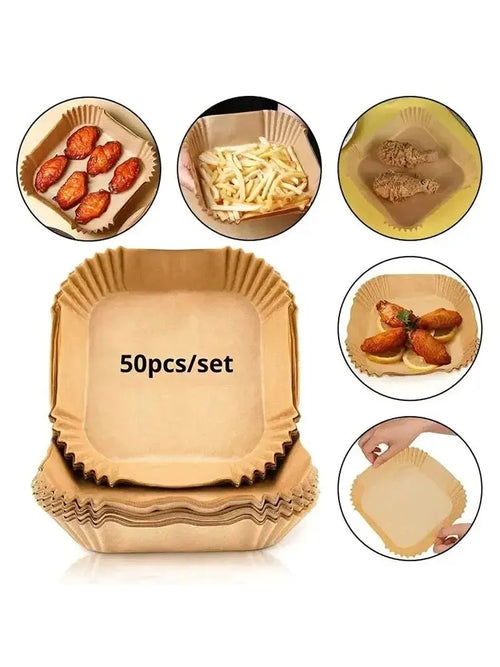 50 unidades de papel descartável antiaderente para fritadeira a ar