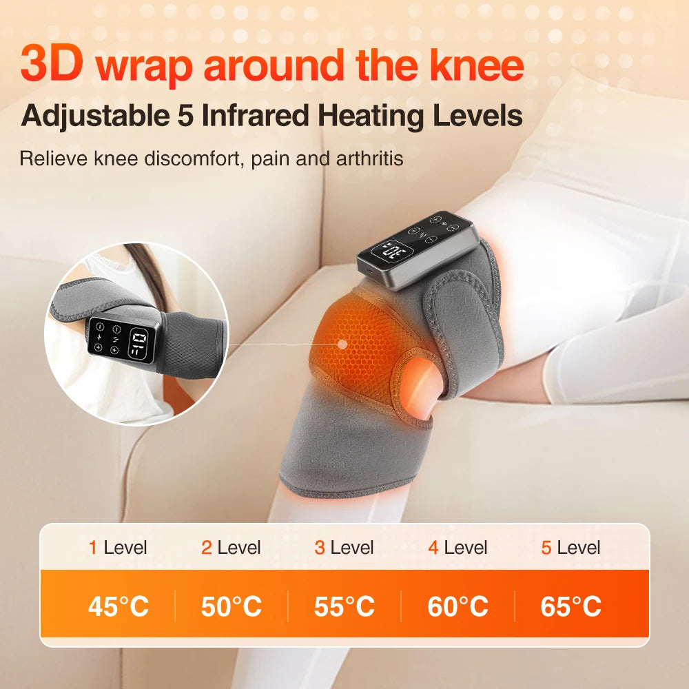 Electric Knee Massager 3 Gears Vibrations Massage Leg Joint Protection Massager Hot Compress Muscle Relax Heating Knee Pad