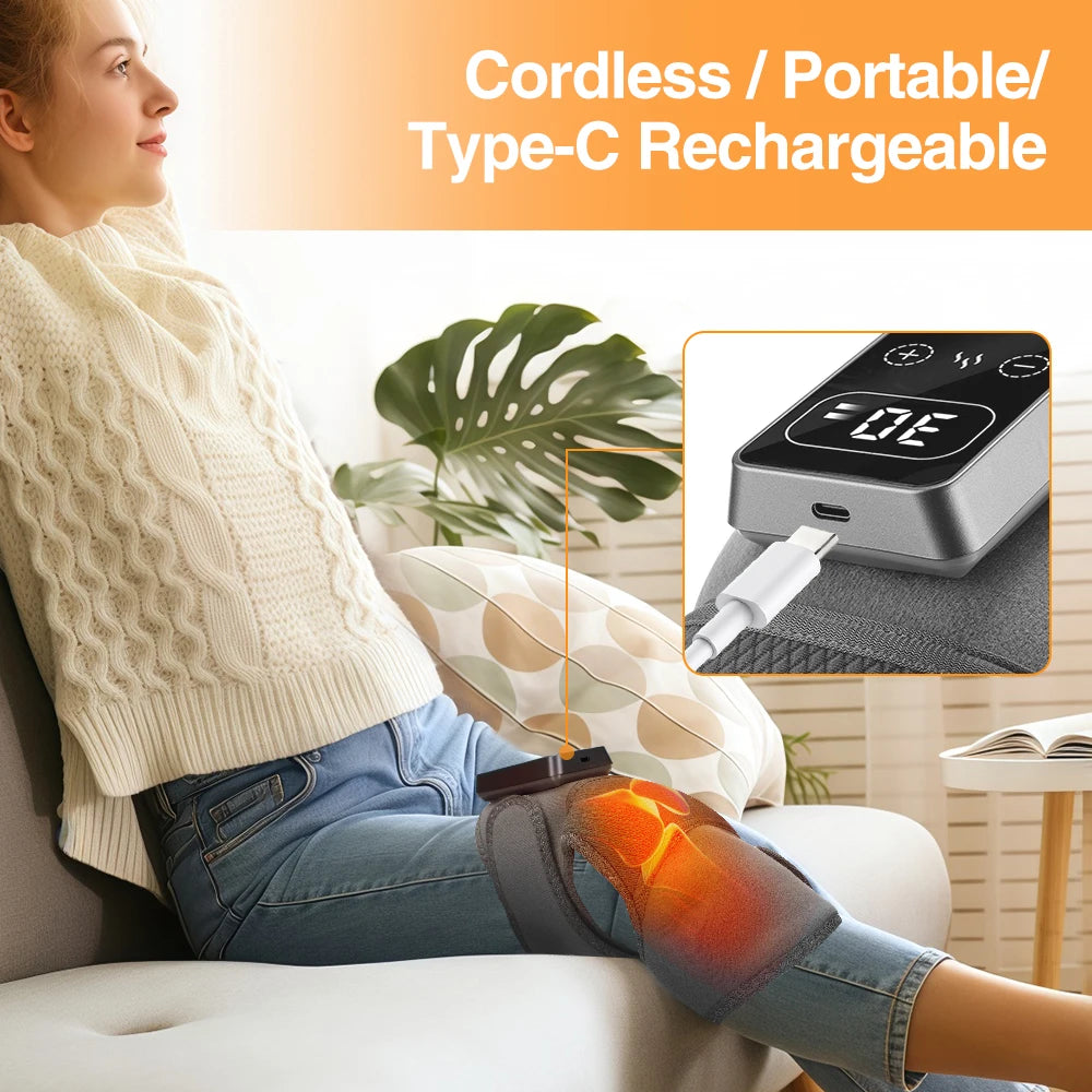 Electric Knee Massager 3 Gears Vibrations Massage Leg Joint Protection Massager Hot Compress Muscle Relax Heating Knee Pad