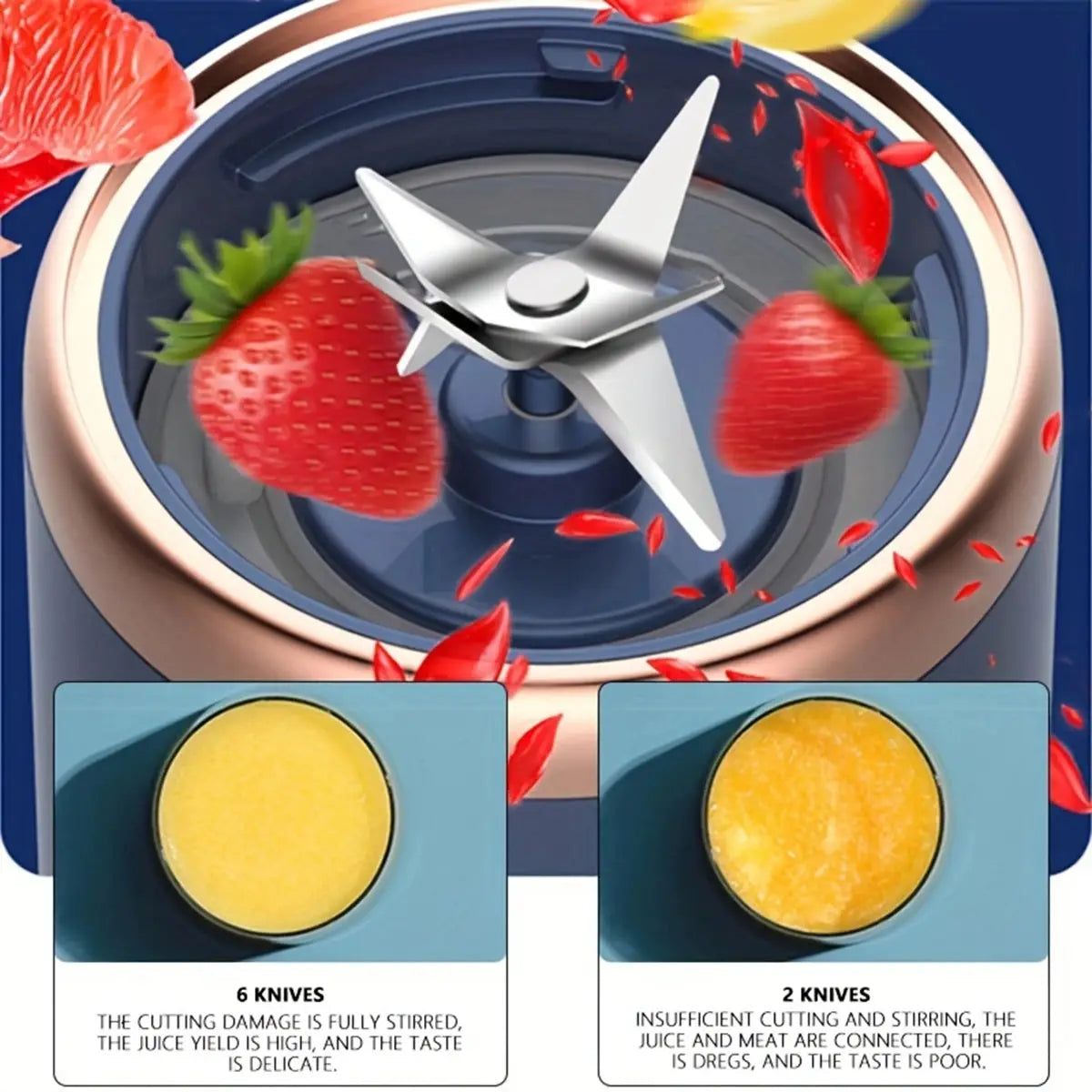 Liquidificador portátil elétrico com 6 lâminas e liquidificador multifuncional para sucos