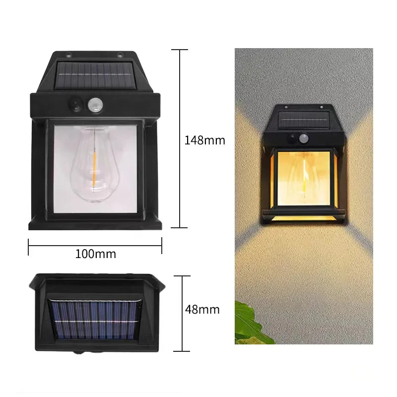Luminária de parede solar de tungstênio para exterior com sensor de movimento IP65 à prova d'água