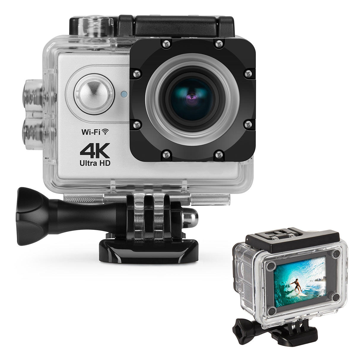 Câmera 4K à prova d'água totalmente digital UHD WiFi + controle remoto RF e acessórios