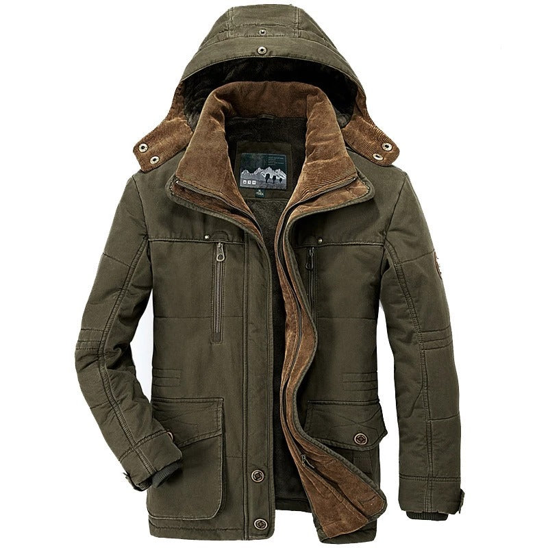 Casaco Parka de Inverno com Capuz Masculino e Fleece Interno