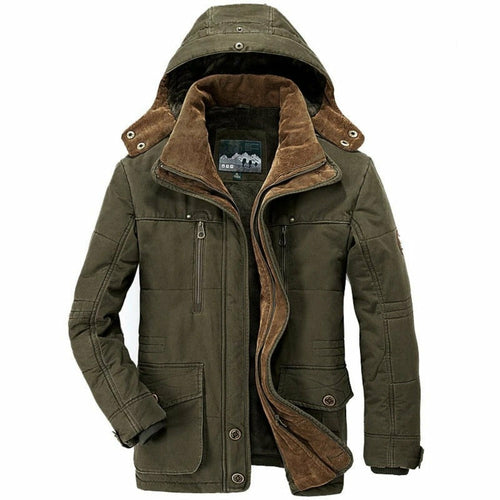 Casaco Parka de Inverno com Capuz Masculino e Fleece Interno