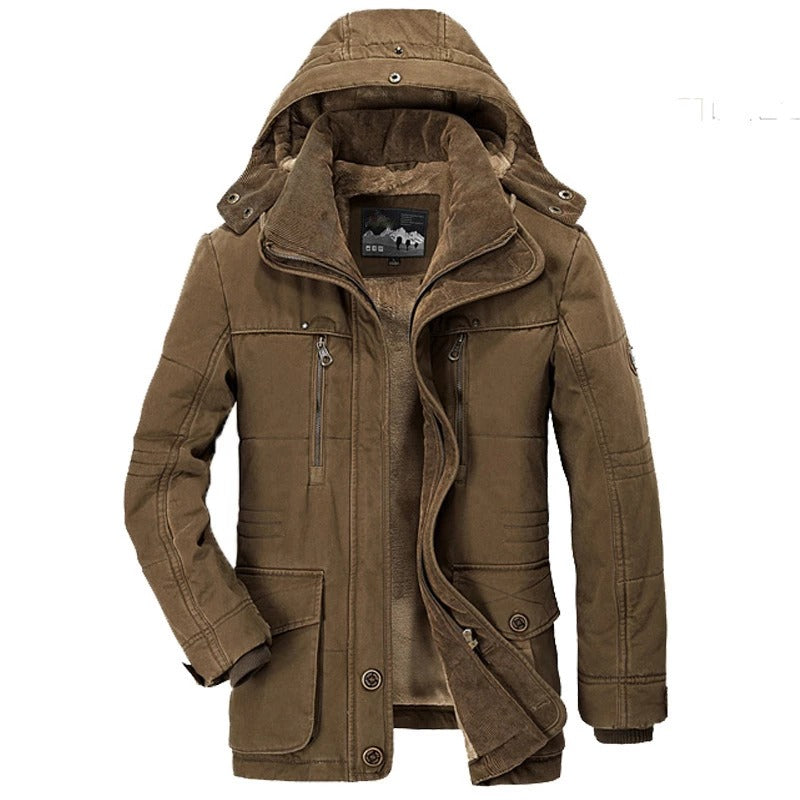 Casaco Parka de Inverno com Capuz Masculino e Fleece Interno
