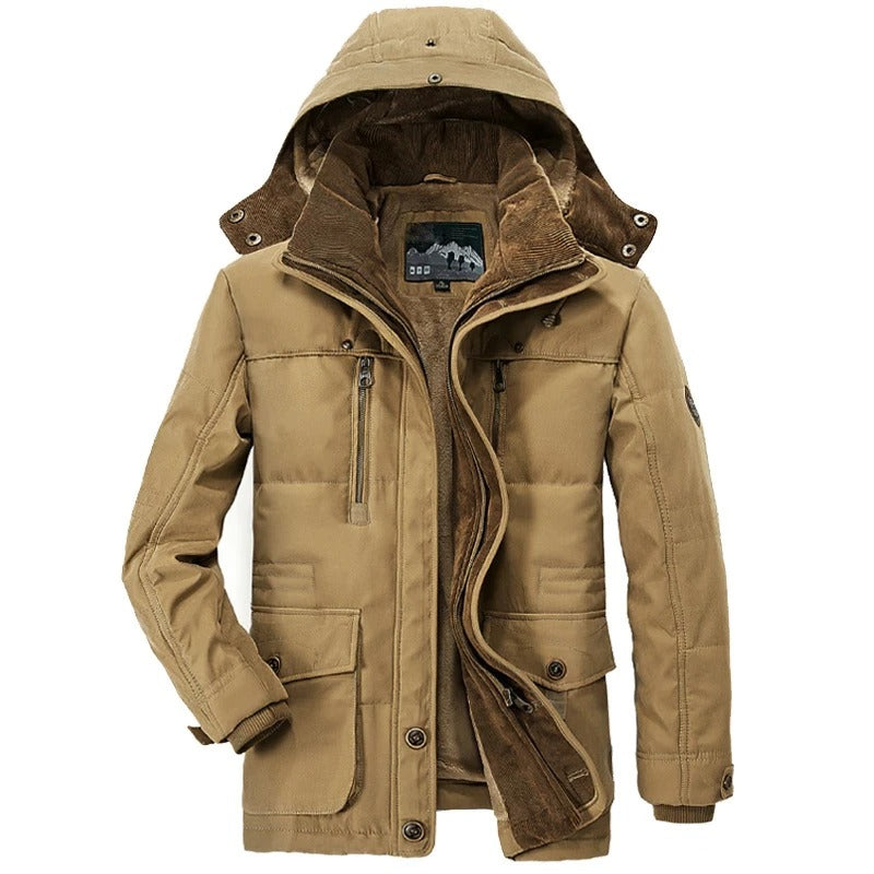 Casaco Parka de Inverno com Capuz Masculino e Fleece Interno
