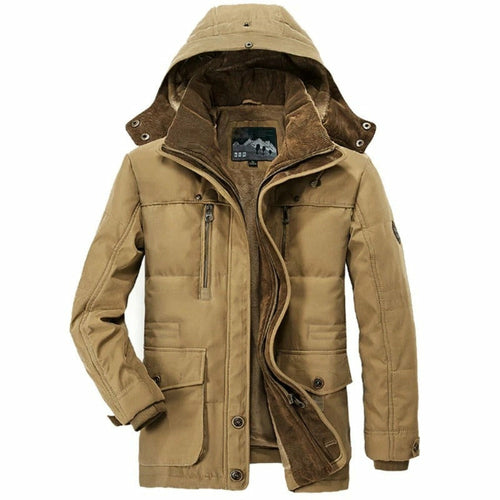 Casaco Parka de Inverno com Capuz Masculino e Fleece Interno