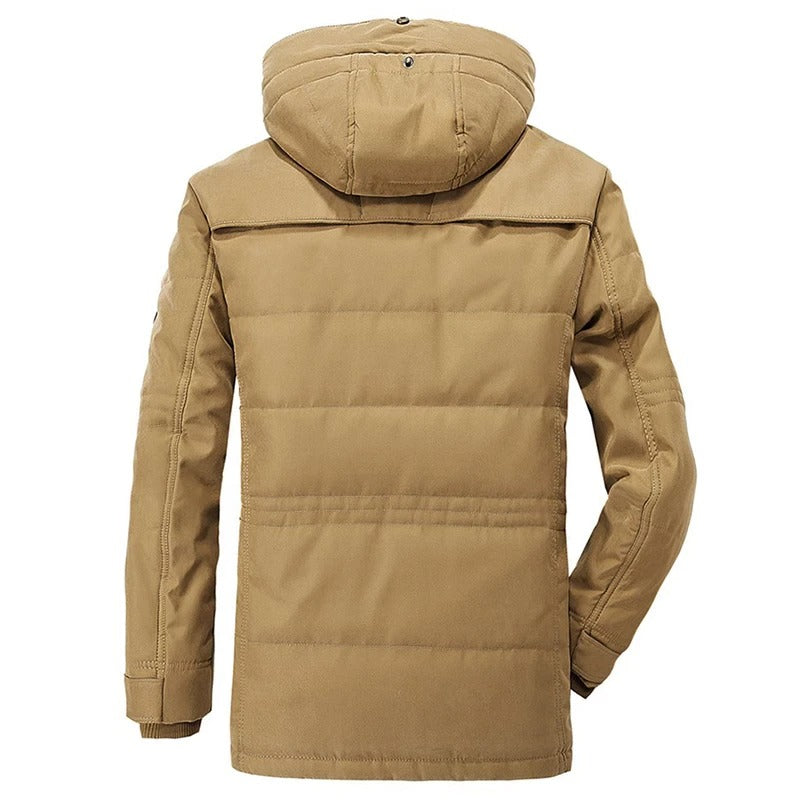 Casaco Parka de Inverno com Capuz Masculino e Fleece Interno