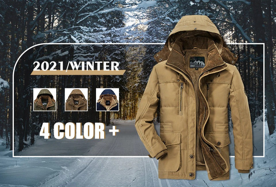 Casaco Parka de Inverno com Capuz Masculino e Fleece Interno