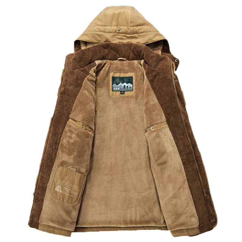 Casaco Parka de Inverno com Capuz Masculino e Fleece Interno