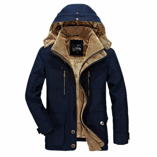 Casaco Parka de Inverno com Capuz Masculino e Fleece Interno