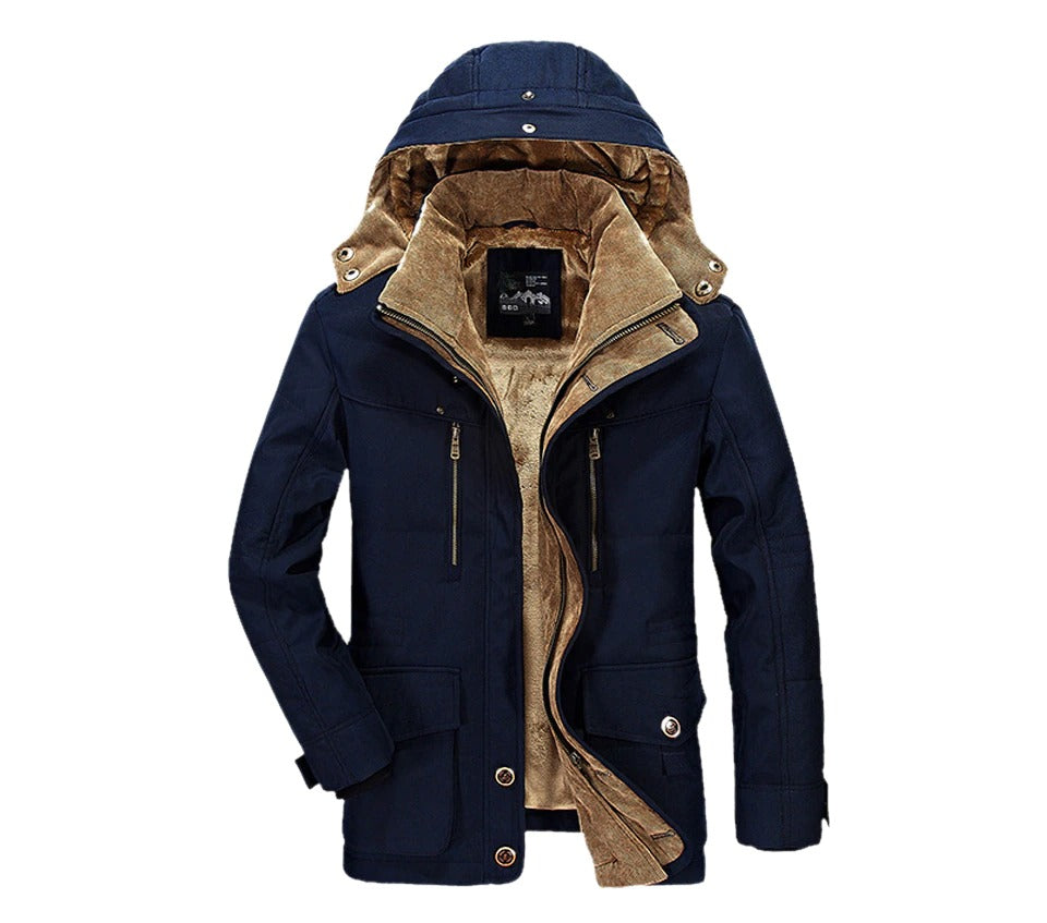 Casaco Parka de Inverno com Capuz Masculino e Fleece Interno