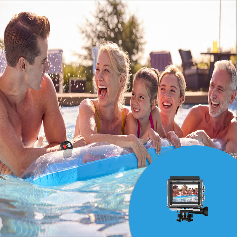 Câmera 4K à prova d'água totalmente digital UHD WiFi + controle remoto RF e acessórios