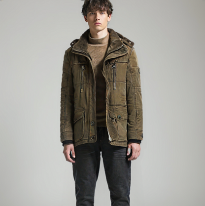 Casaco Parka de Inverno com Capuz Masculino e Fleece Interno