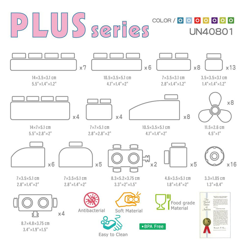 Blocos de construção macios UNiPLAY Série Plus 80 peças cor primária