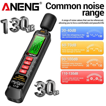 ANENG GN102 Decibel Meter Tester Digital Sensor Noise Meter 30-130dB