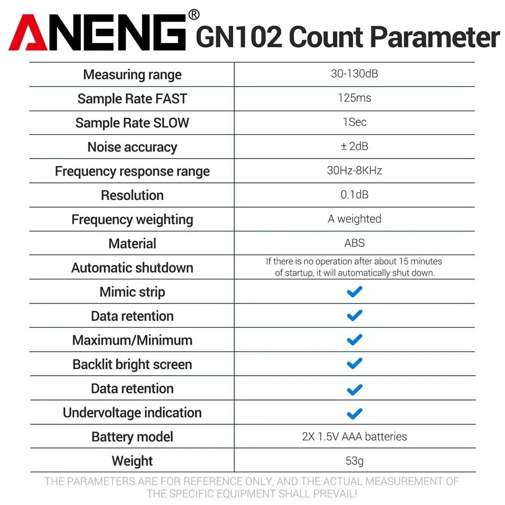 ANENG GN102 Decibel Meter Tester Digital Sensor Noise Meter 30-130dB