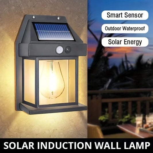 Luminária de parede solar de tungstênio para exterior com sensor de movimento IP65 à prova d'água
