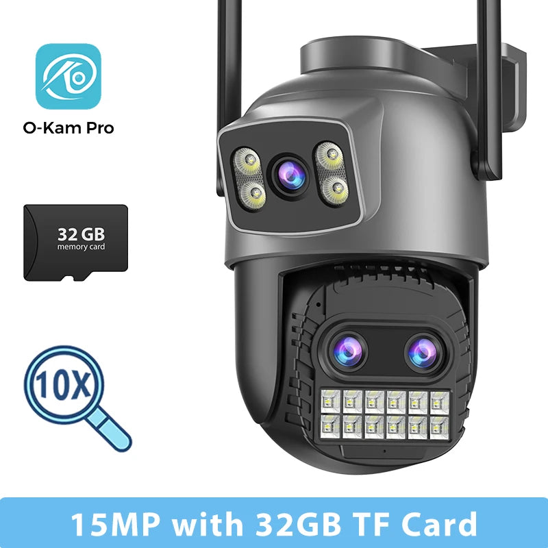 BESDER 15MP Câmera Wifi PTZ Tela Dupla Externa 10X Zoom Digital DetecçãCâo Humana 10MP mera IP de Segurança Vigilância O-Kam Pro