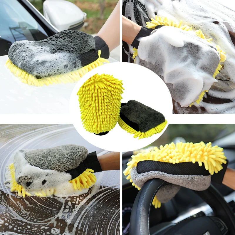 Luva de lavagem de microfibra premium sem riscos Chenille para carro à prova d'água