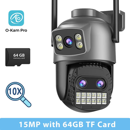 BESDER 15MP Câmera Wifi PTZ Tela Dupla Externa 10X Zoom Digital DetecçãCâo Humana 10MP mera IP de Segurança Vigilância O-Kam Pro
