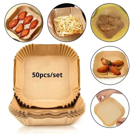 50 unidades de papel descartável antiaderente para fritadeira a ar