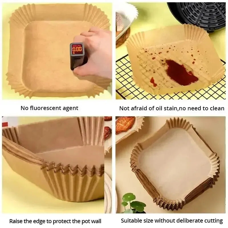 50 unidades de papel descartável antiaderente para fritadeira a ar