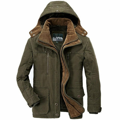 Casaco Parka de Inverno com Capuz Masculino e Fleece Interno