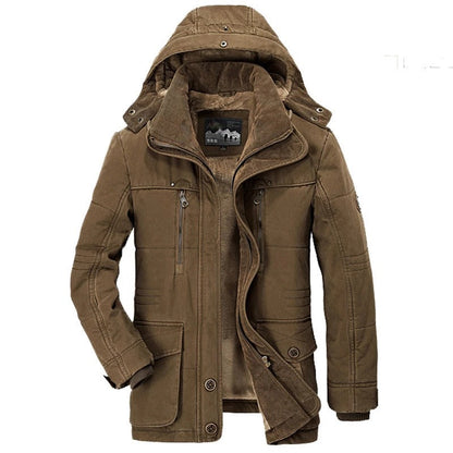 Casaco Parka de Inverno com Capuz Masculino e Fleece Interno