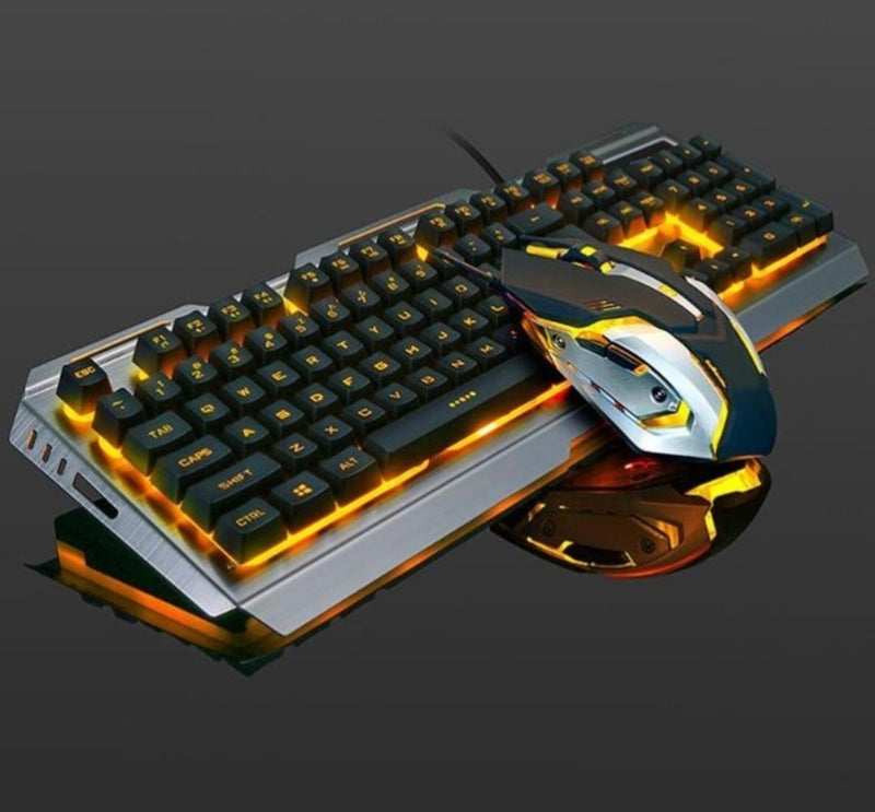 Conjunto de teclado e mouse para jogos Ninja Dragons com estrutura de metal dourado e tungstênio