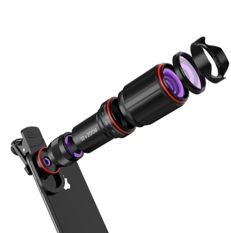 Conjunto de lentes para câmera de celular com telescópio Ultra Crystal HD com zoom de 32x