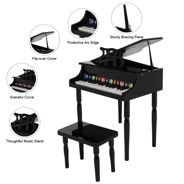 Piano de madeira infantil de 30 teclas com suporte para partitura