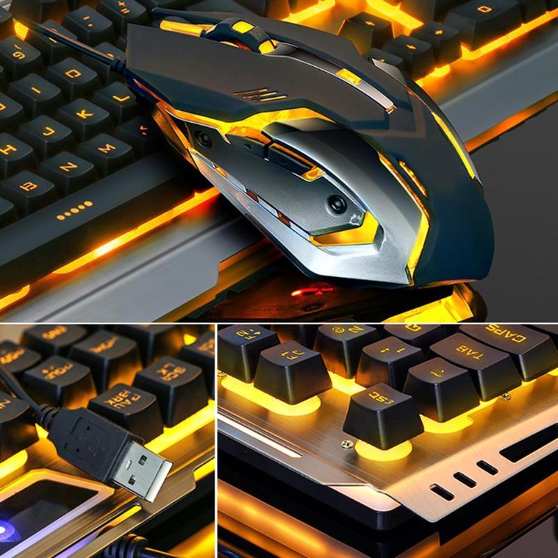 Conjunto de teclado e mouse para jogos Ninja Dragons com estrutura de metal dourado e tungstênio