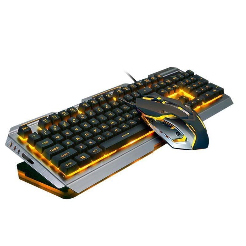 Conjunto de teclado e mouse para jogos Ninja Dragons com estrutura de metal dourado e tungstênio