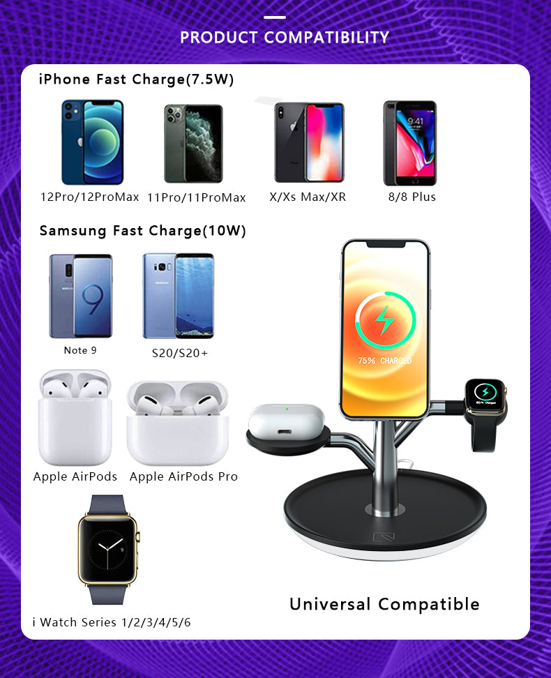 Suporte universal de carregamento sem fio para iPhone, Apple Watch e AirPods