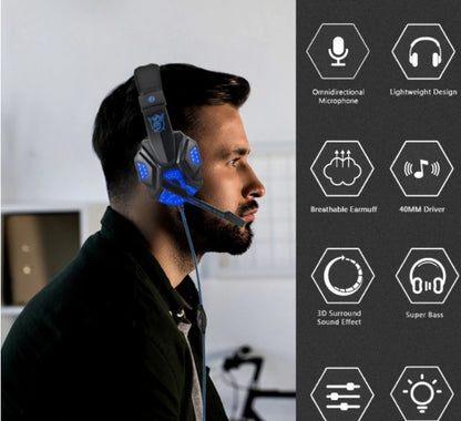 Fone de ouvido gamer LED Ninja Dragon G9300 com microfone