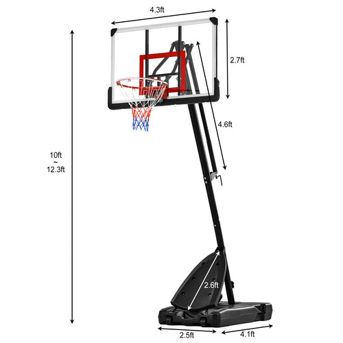 Sistema de cesta de basquete com altura ajustável de 7,5 a 10 pés