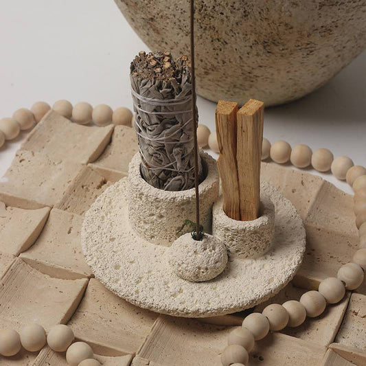 Porta-velas estilo nórdico tudo em um, queimador de sálvia, incenso e palo santo