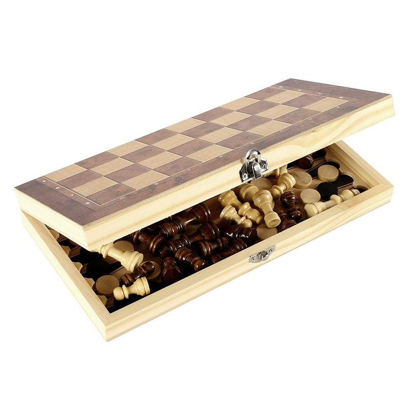 Jogo de tabuleiro de xadrez de madeira dobrável