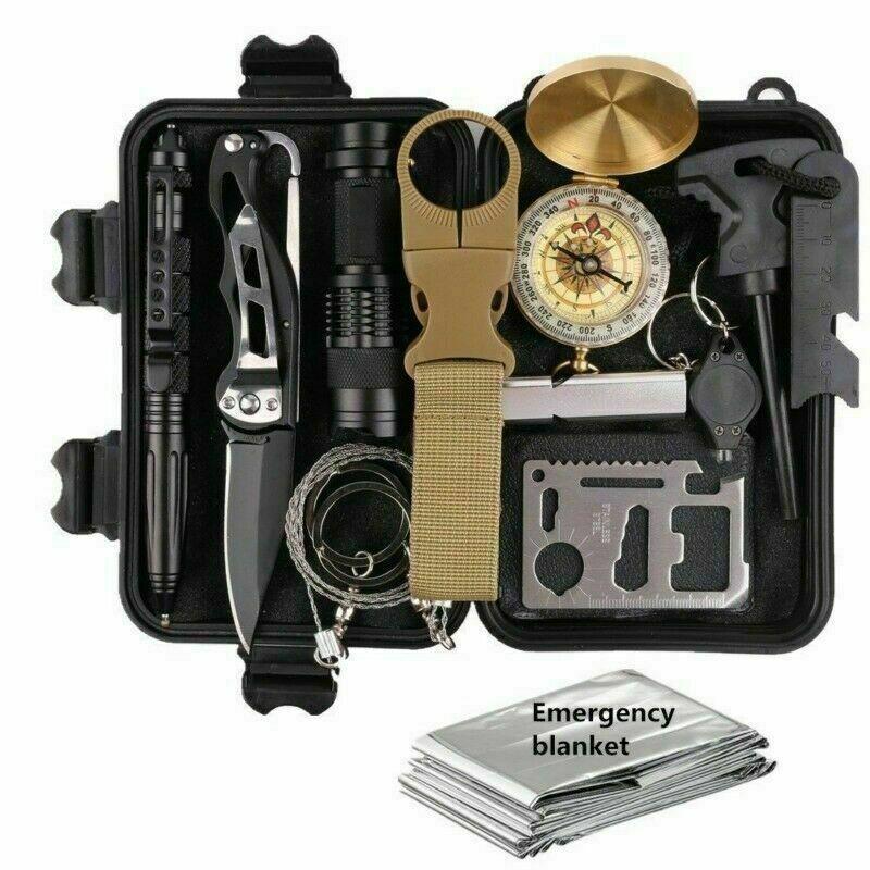 Kit de equipamentos de segurança e sobrevivência para emergências ao ar livre 14 em 1 para acampamento